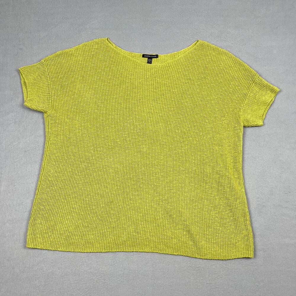 Eileen Fisher Chartreuse Organic Linen Cotton Knit Box Top Sweater Women's L